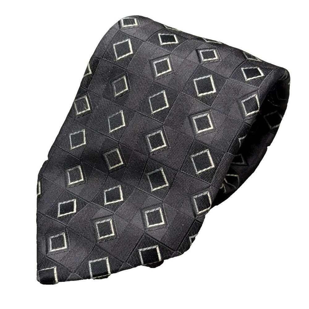 Mark Shale Tie 100% Silk Made in Italy Woven Diamond Grey 4.25"‎